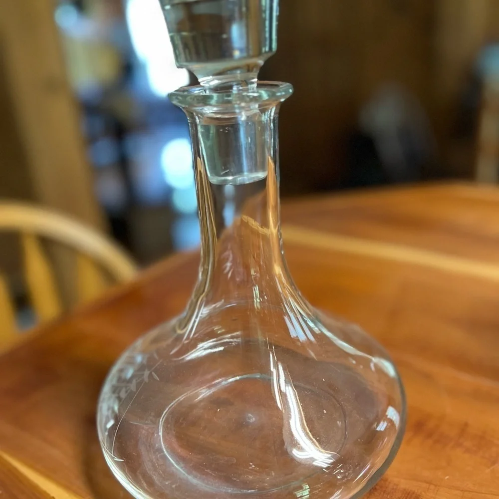 Vintage Brandy Liquor Crystal Decanter Ship Etched in Glass